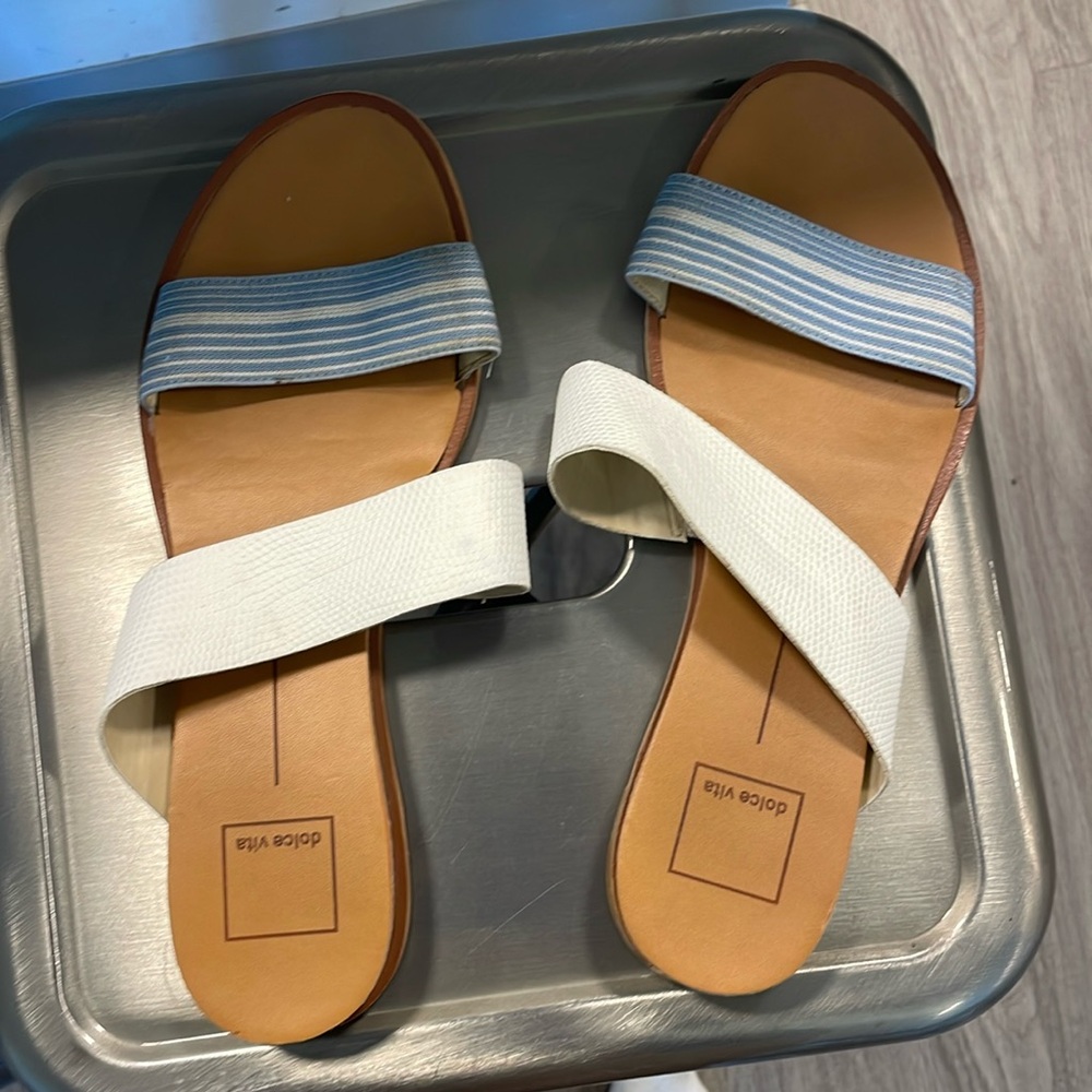 Blue and White Sandals